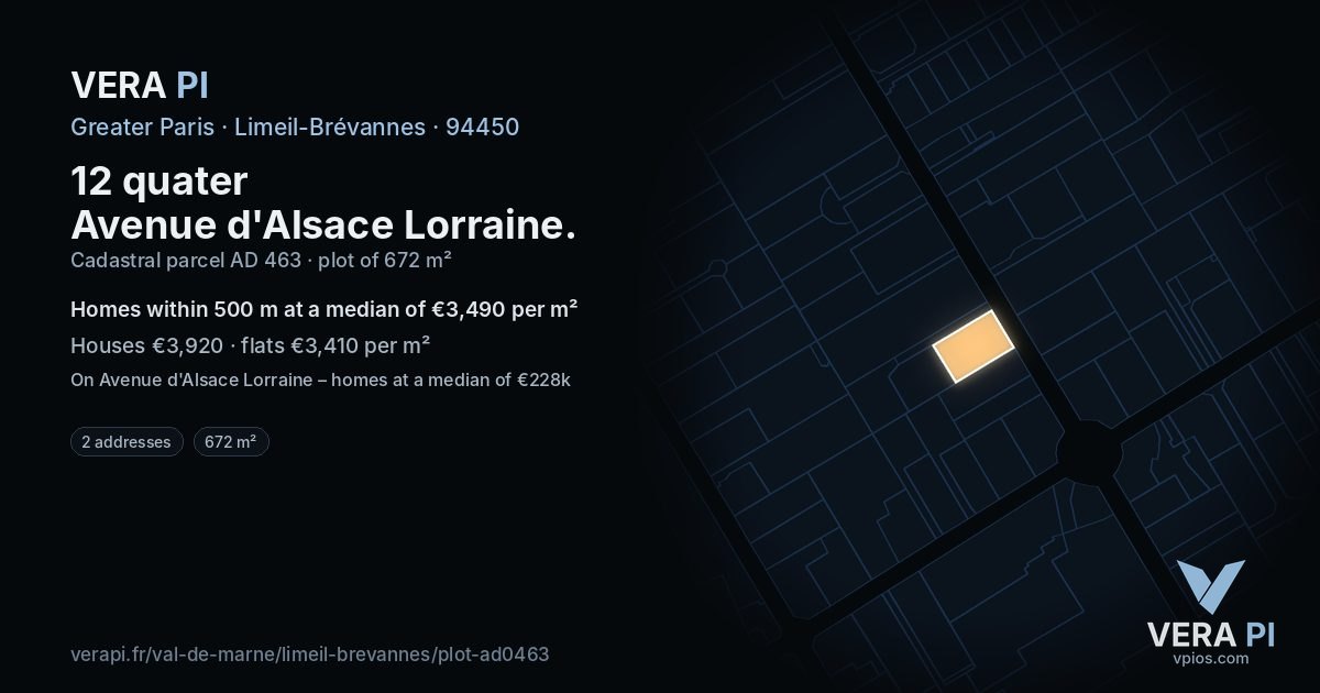 12 quater Avenue d'Alsace Lorraine, Limeil-Brévannes at night – the plot lit, the parcels around coloured by the prices near them