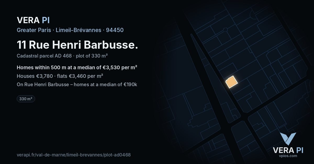 11 Rue Henri Barbusse, Limeil-Brévannes at night – the plot lit, the parcels around coloured by the prices near them