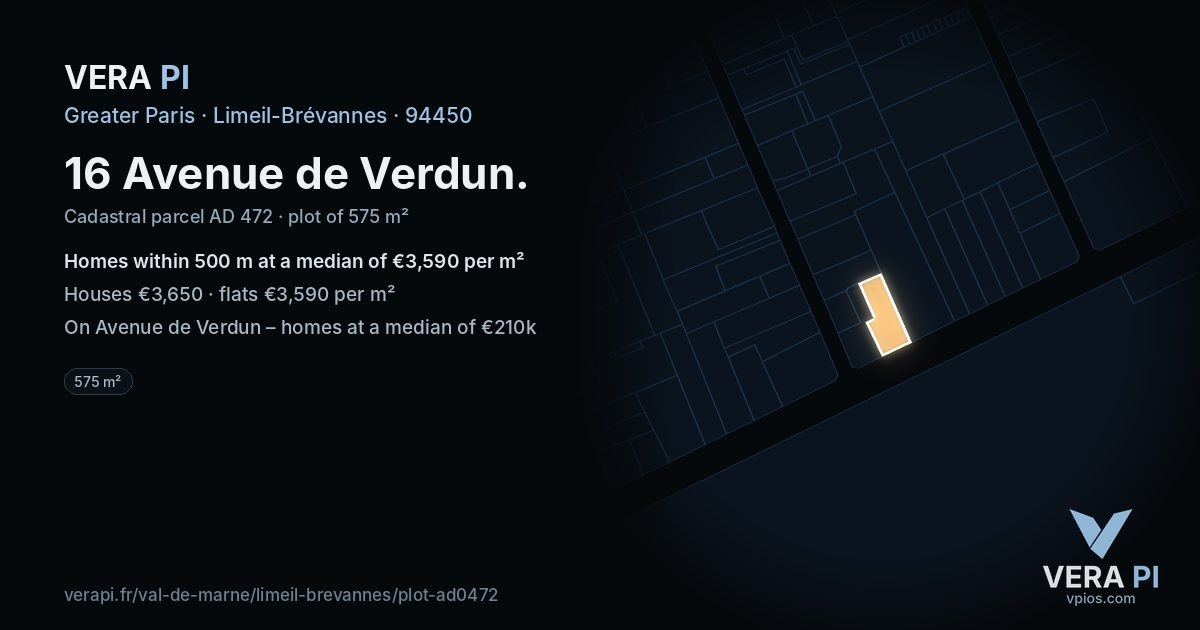 16 Avenue de Verdun, Limeil-Brévannes at night – the plot lit, the parcels around coloured by the prices near them