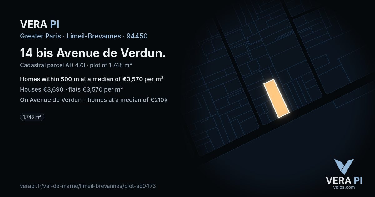 14 bis Avenue de Verdun, Limeil-Brévannes at night – the plot lit, the parcels around coloured by the prices near them