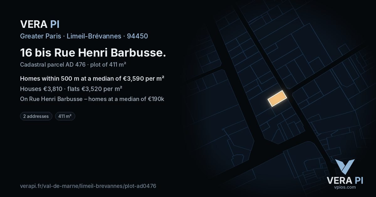 16 bis Rue Henri Barbusse, Limeil-Brévannes at night – the plot lit, the parcels around coloured by the prices near them