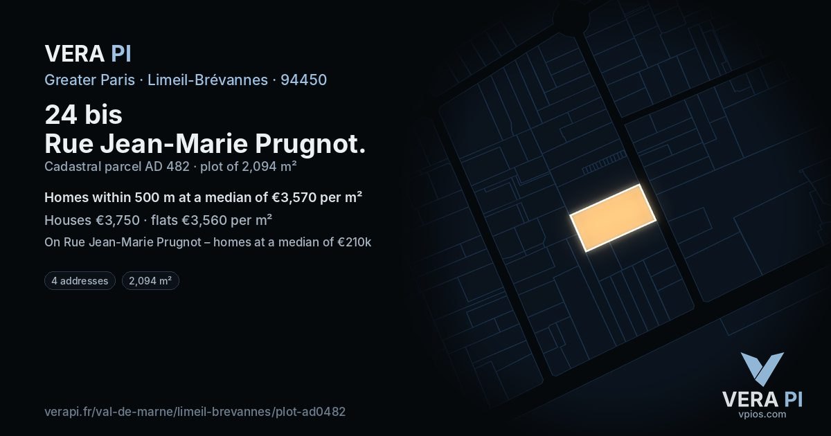 24 bis Rue Jean-Marie Prugnot, Limeil-Brévannes at night – the plot lit, the parcels around coloured by the prices near them