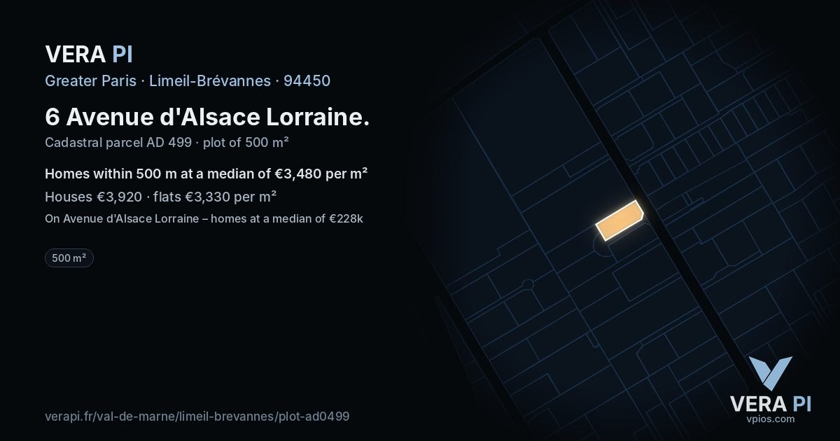 6 Avenue d'Alsace Lorraine, Limeil-Brévannes at night – the plot lit, the parcels around coloured by the prices near them