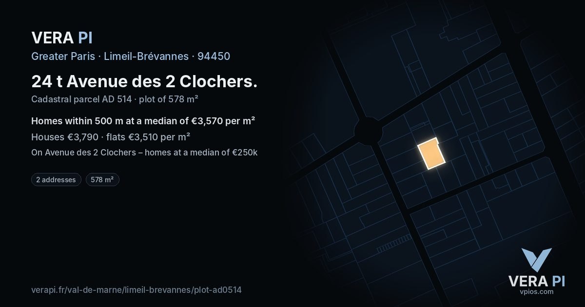 24 t Avenue des 2 Clochers, Limeil-Brévannes at night – the plot lit, the parcels around coloured by the prices near them