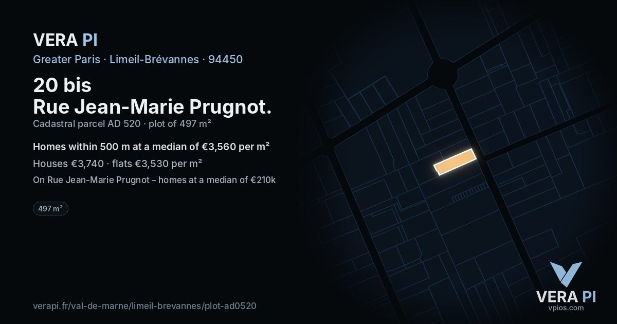 20 bis Rue Jean-Marie Prugnot, Limeil-Brévannes at night – the plot lit, the parcels around coloured by the prices near them