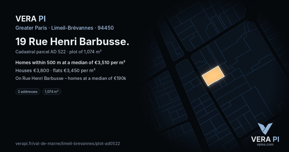 19 Rue Henri Barbusse, Limeil-Brévannes at night – the plot lit, the parcels around coloured by the prices near them