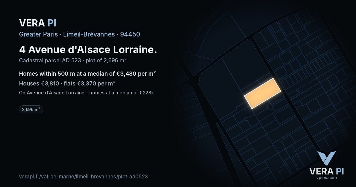 4 Avenue d'Alsace Lorraine, Limeil-Brévannes at night – the plot lit, the parcels around coloured by the prices near them