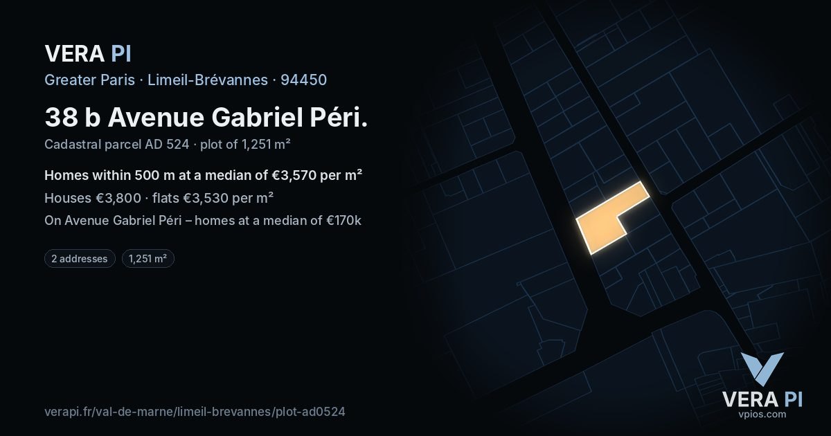 38 b Avenue Gabriel Péri, Limeil-Brévannes at night – the plot lit, the parcels around coloured by the prices near them