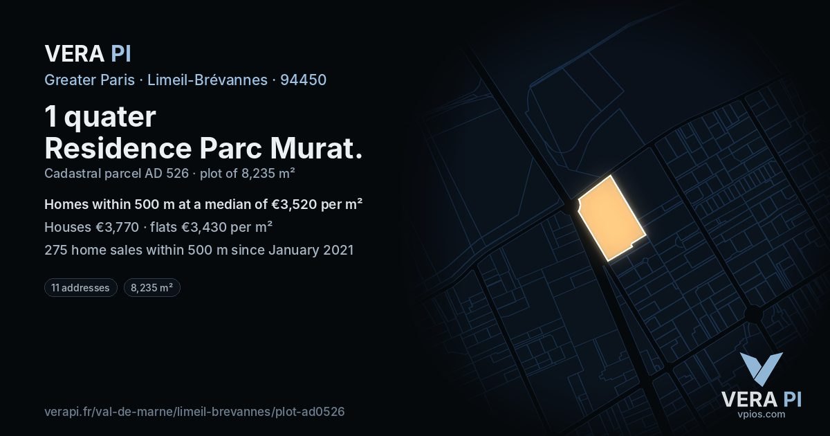 1 quater Residence Parc Murat, Limeil-Brévannes at night – the plot lit, the parcels around coloured by the prices near them