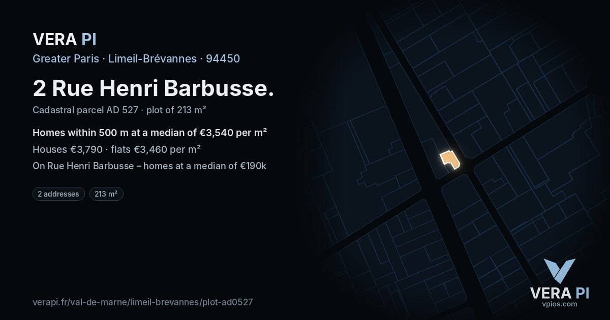 2 Rue Henri Barbusse, Limeil-Brévannes at night – the plot lit, the parcels around coloured by the prices near them