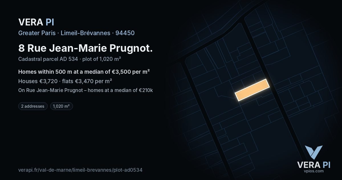 8 Rue Jean-Marie Prugnot, Limeil-Brévannes at night – the plot lit, the parcels around coloured by the prices near them