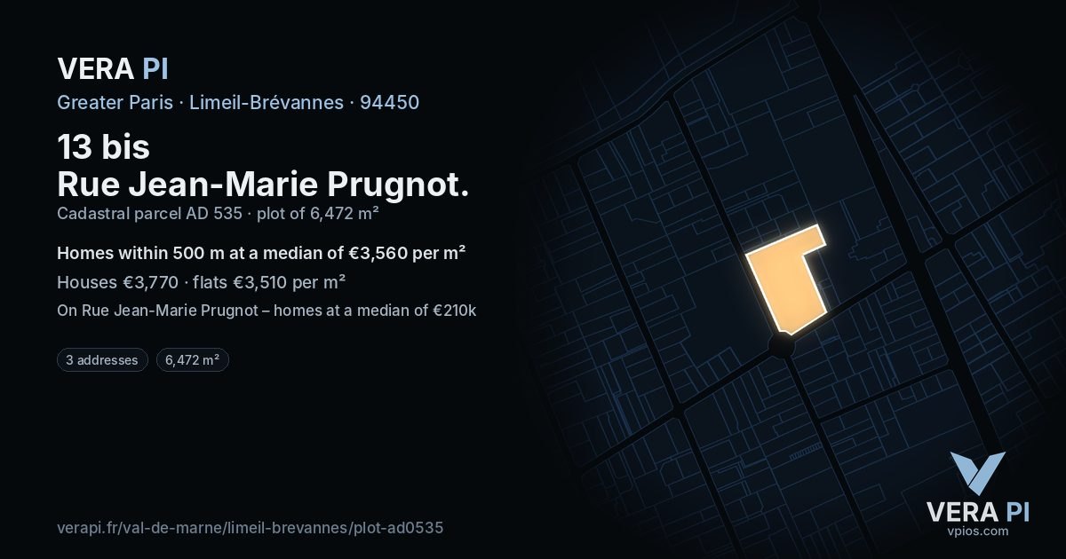 13 bis Rue Jean-Marie Prugnot, Limeil-Brévannes at night – the plot lit, the parcels around coloured by the prices near them