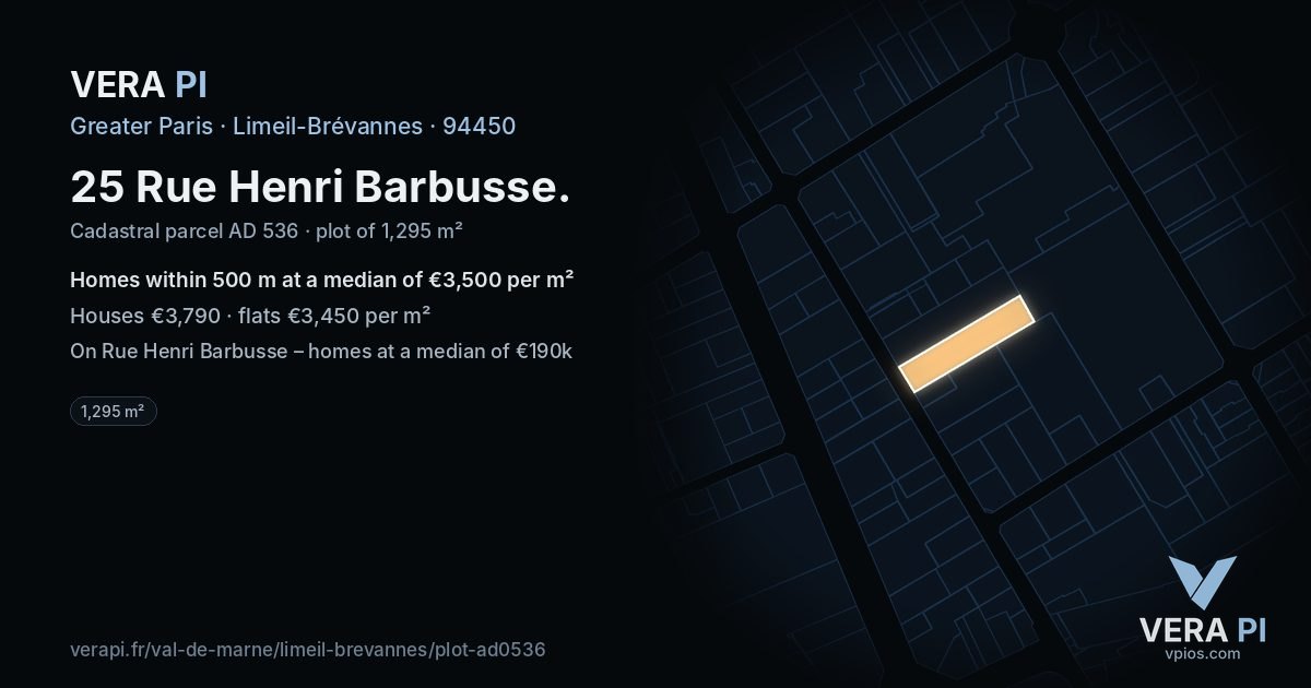25 Rue Henri Barbusse, Limeil-Brévannes at night – the plot lit, the parcels around coloured by the prices near them