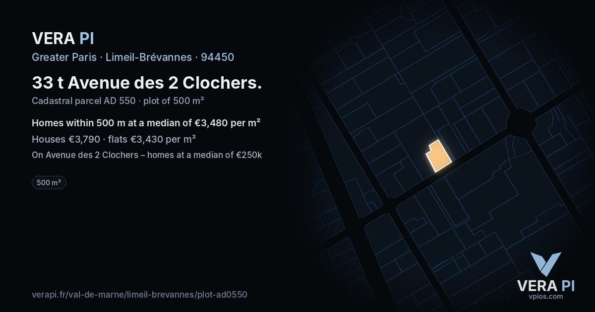 33 t Avenue des 2 Clochers, Limeil-Brévannes at night – the plot lit, the parcels around coloured by the prices near them