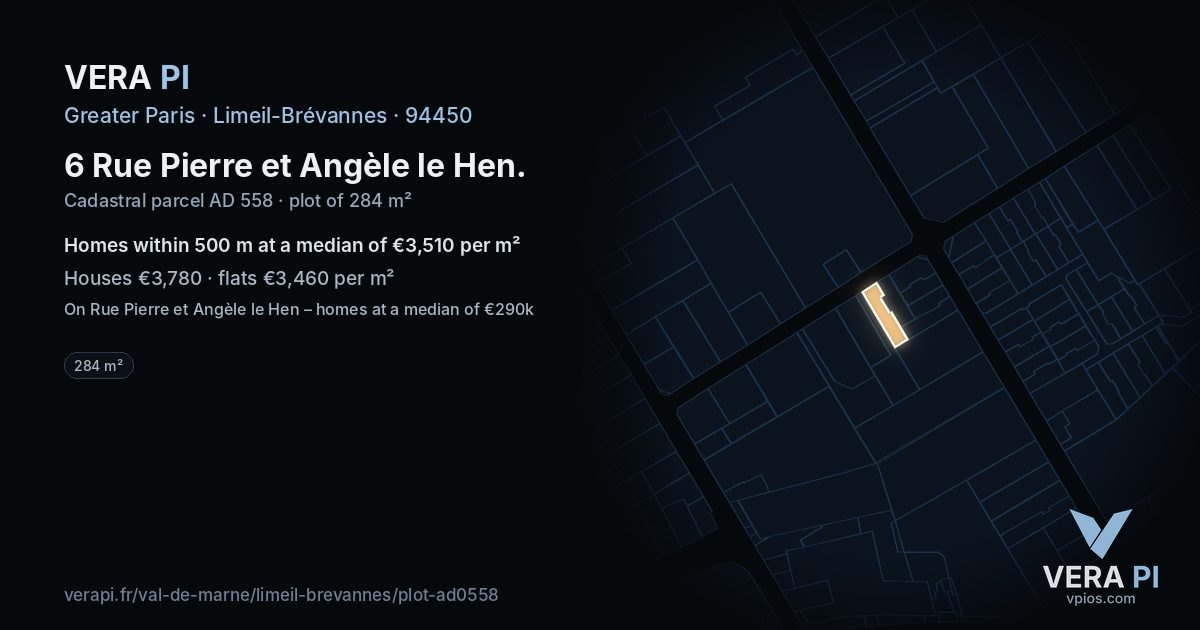 6 Rue Pierre et Angèle le Hen, Limeil-Brévannes at night – the plot lit, the parcels around coloured by the prices near them