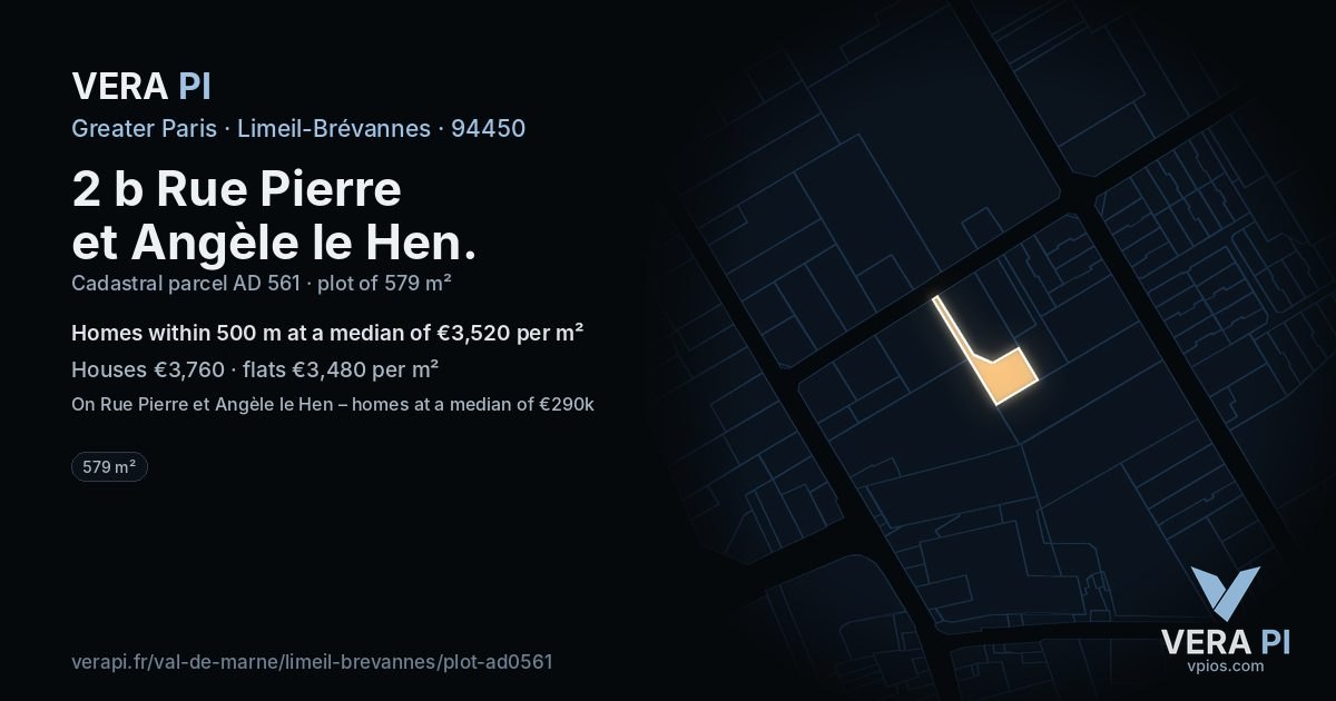 2 b Rue Pierre et Angèle le Hen, Limeil-Brévannes at night – the plot lit, the parcels around coloured by the prices near them