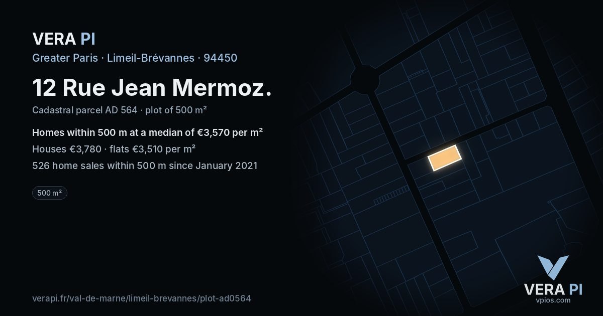 12 Rue Jean Mermoz, Limeil-Brévannes at night – the plot lit, the parcels around coloured by the prices near them