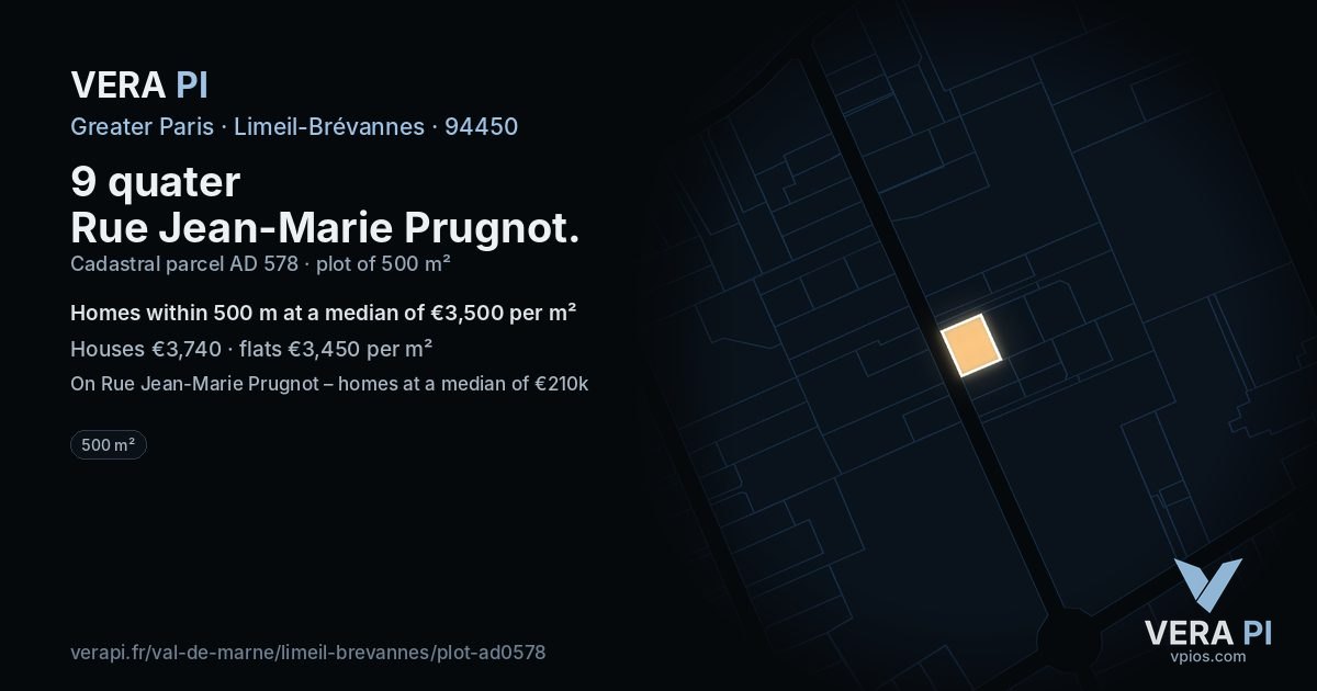 9 quater Rue Jean-Marie Prugnot, Limeil-Brévannes at night – the plot lit, the parcels around coloured by the prices near them