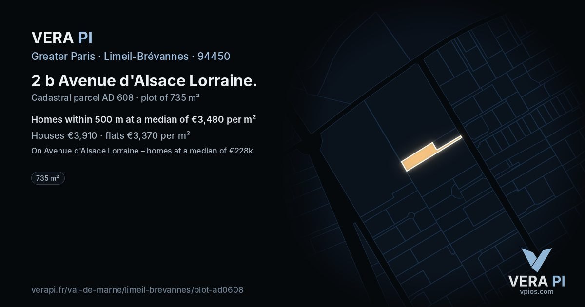 2 b Avenue d'Alsace Lorraine, Limeil-Brévannes at night – the plot lit, the parcels around coloured by the prices near them
