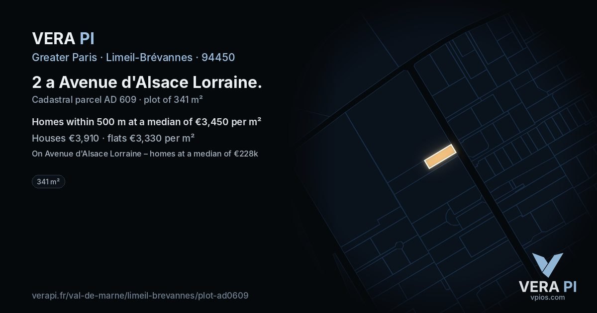 2 a Avenue d'Alsace Lorraine, Limeil-Brévannes at night – the plot lit, the parcels around coloured by the prices near them