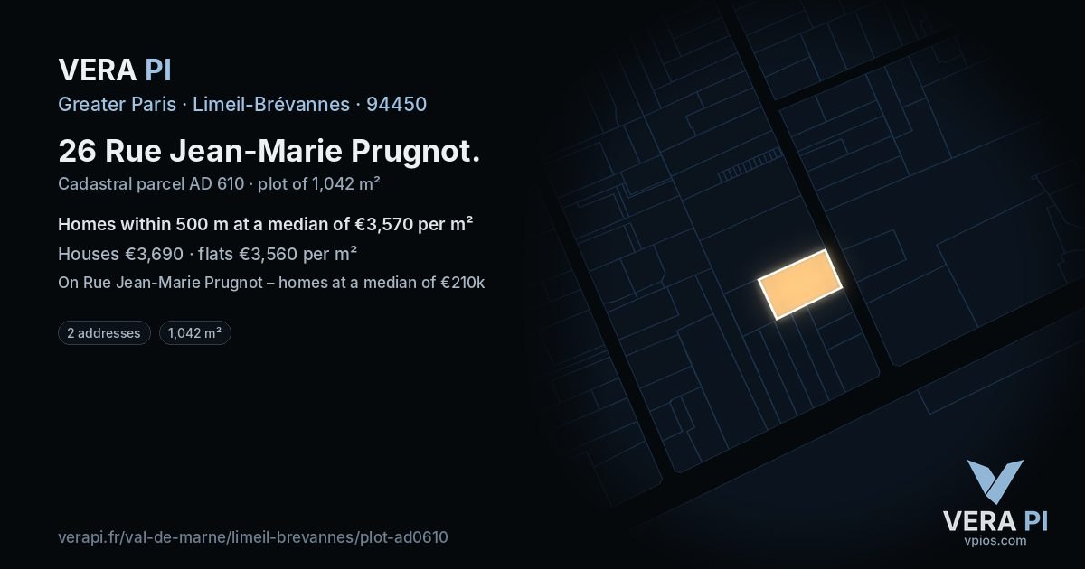 26 Rue Jean-Marie Prugnot, Limeil-Brévannes at night – the plot lit, the parcels around coloured by the prices near them