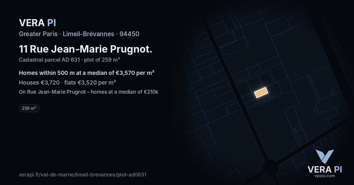 11 Rue Jean-Marie Prugnot, Limeil-Brévannes at night – the plot lit, the parcels around coloured by the prices near them