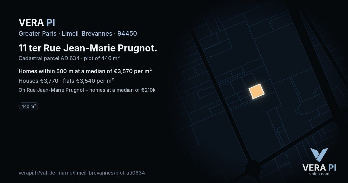 11 ter Rue Jean-Marie Prugnot, Limeil-Brévannes at night – the plot lit, the parcels around coloured by the prices near them