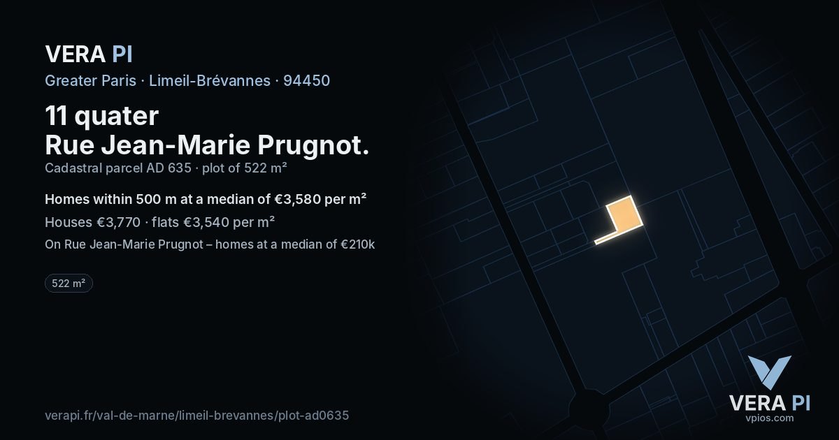 11 quater Rue Jean-Marie Prugnot, Limeil-Brévannes at night – the plot lit, the parcels around coloured by the prices near them