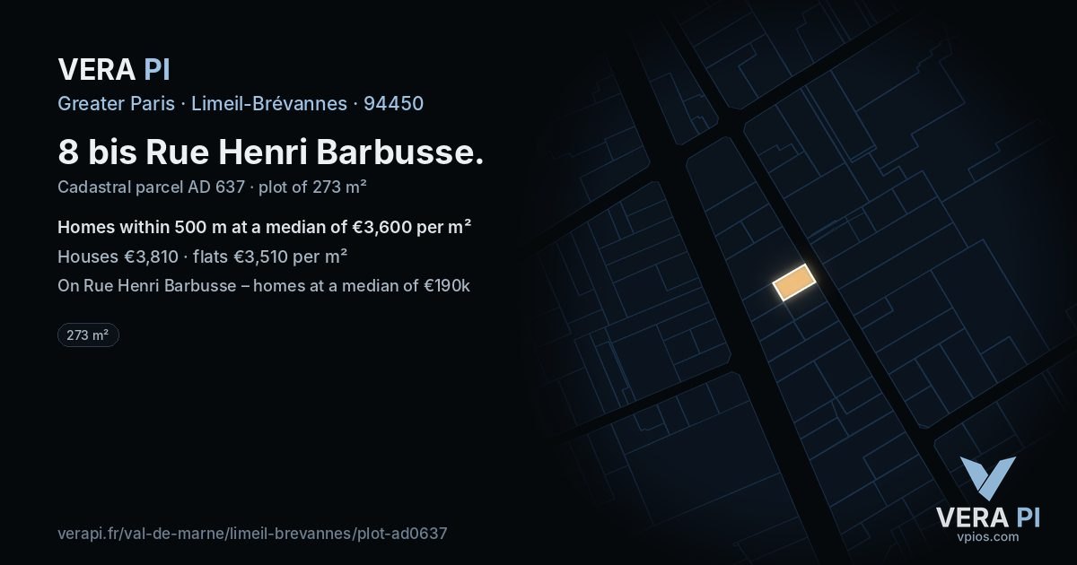 8 bis Rue Henri Barbusse, Limeil-Brévannes at night – the plot lit, the parcels around coloured by the prices near them