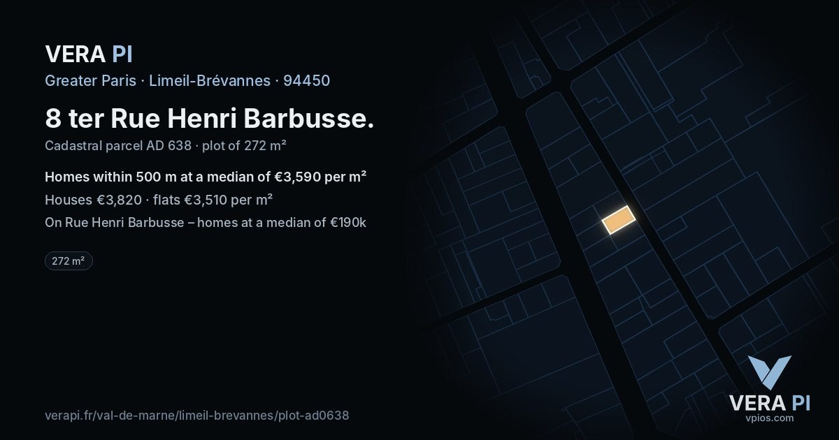 8 ter Rue Henri Barbusse, Limeil-Brévannes at night – the plot lit, the parcels around coloured by the prices near them