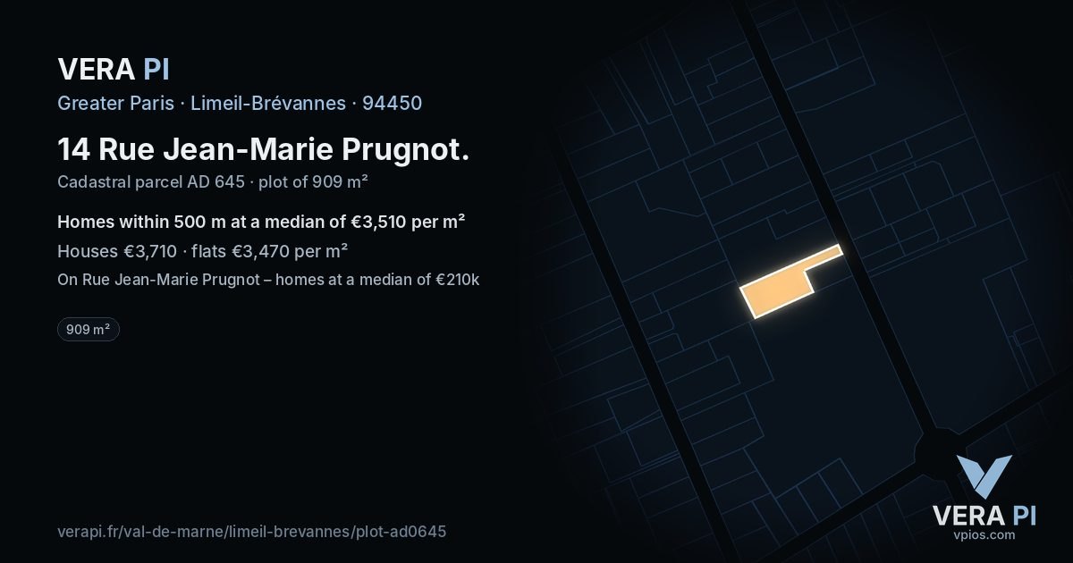 14 Rue Jean-Marie Prugnot, Limeil-Brévannes at night – the plot lit, the parcels around coloured by the prices near them