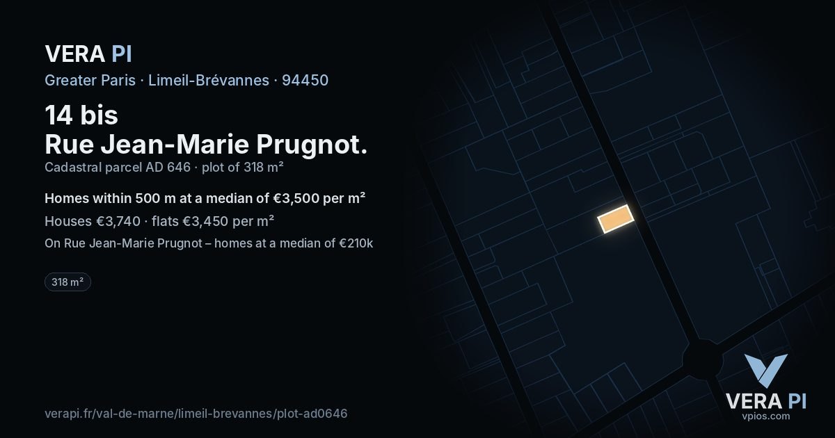14 bis Rue Jean-Marie Prugnot, Limeil-Brévannes at night – the plot lit, the parcels around coloured by the prices near them