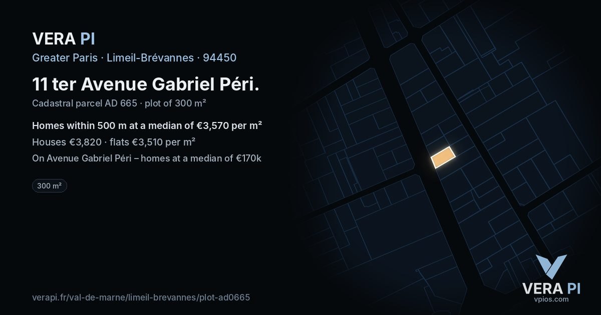 11 ter Avenue Gabriel Péri, Limeil-Brévannes at night – the plot lit, the parcels around coloured by the prices near them
