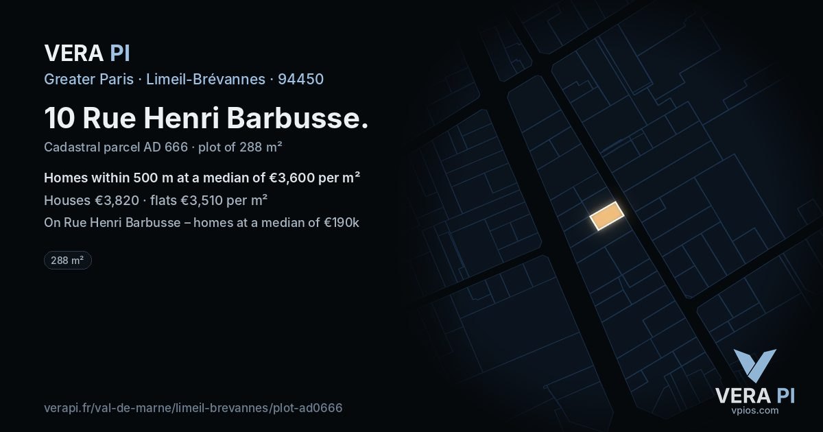 10 Rue Henri Barbusse, Limeil-Brévannes at night – the plot lit, the parcels around coloured by the prices near them