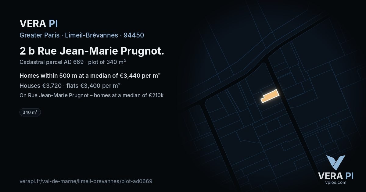 2 b Rue Jean-Marie Prugnot, Limeil-Brévannes at night – the plot lit, the parcels around coloured by the prices near them