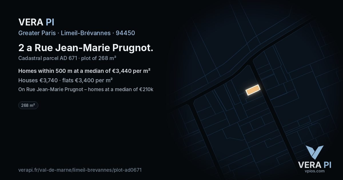 2 a Rue Jean-Marie Prugnot, Limeil-Brévannes at night – the plot lit, the parcels around coloured by the prices near them