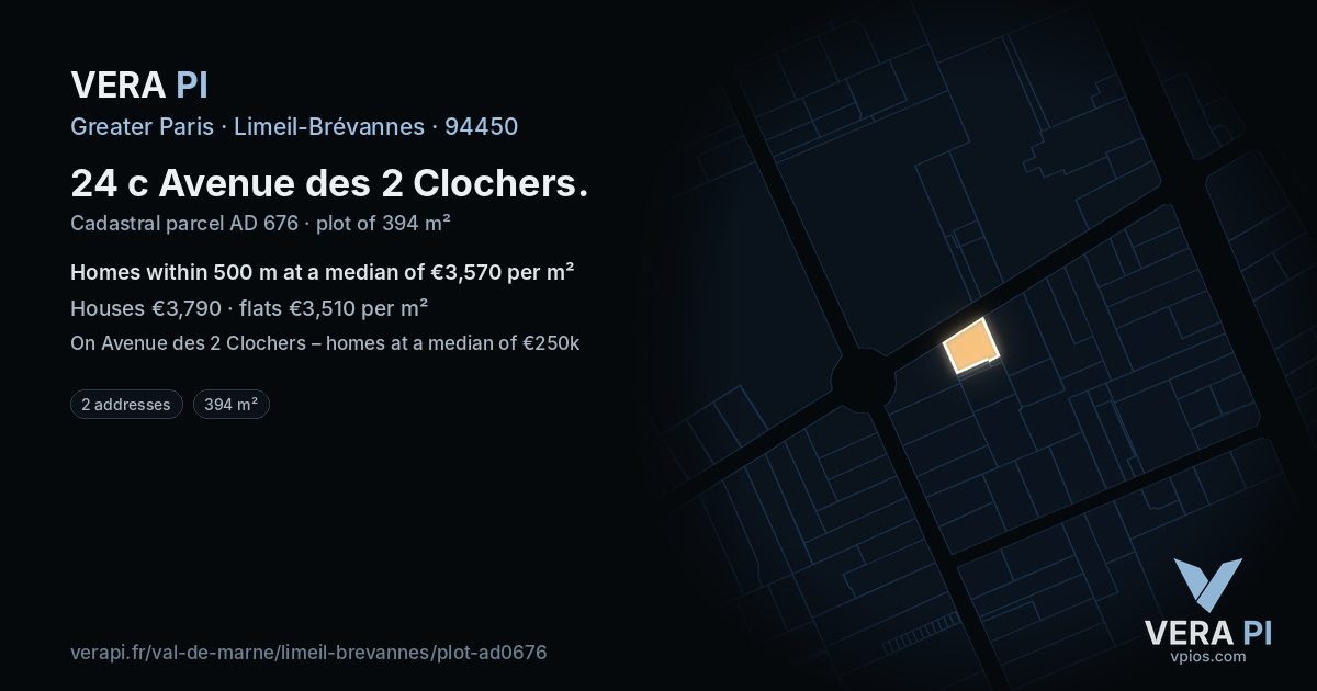 24 c Avenue des 2 Clochers, Limeil-Brévannes at night – the plot lit, the parcels around coloured by the prices near them