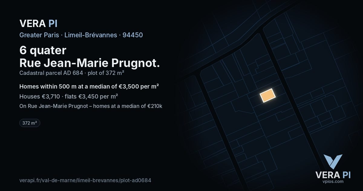 6 quater Rue Jean-Marie Prugnot, Limeil-Brévannes at night – the plot lit, the parcels around coloured by the prices near them