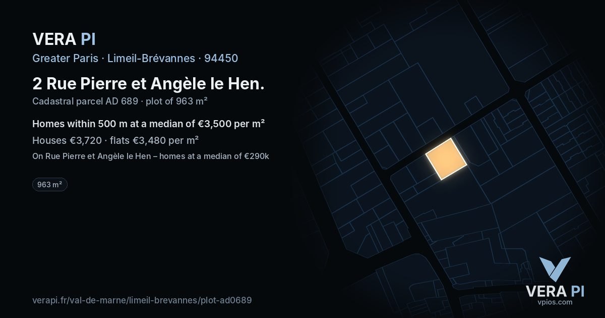 2 Rue Pierre et Angèle le Hen, Limeil-Brévannes at night – the plot lit, the parcels around coloured by the prices near them