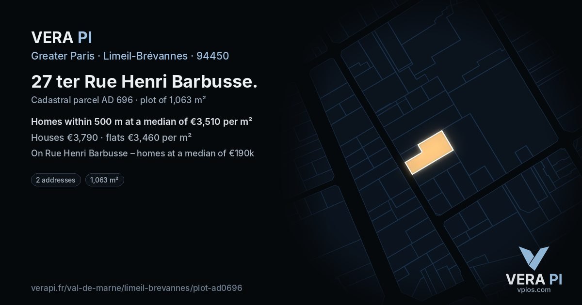 27 ter Rue Henri Barbusse, Limeil-Brévannes at night – the plot lit, the parcels around coloured by the prices near them