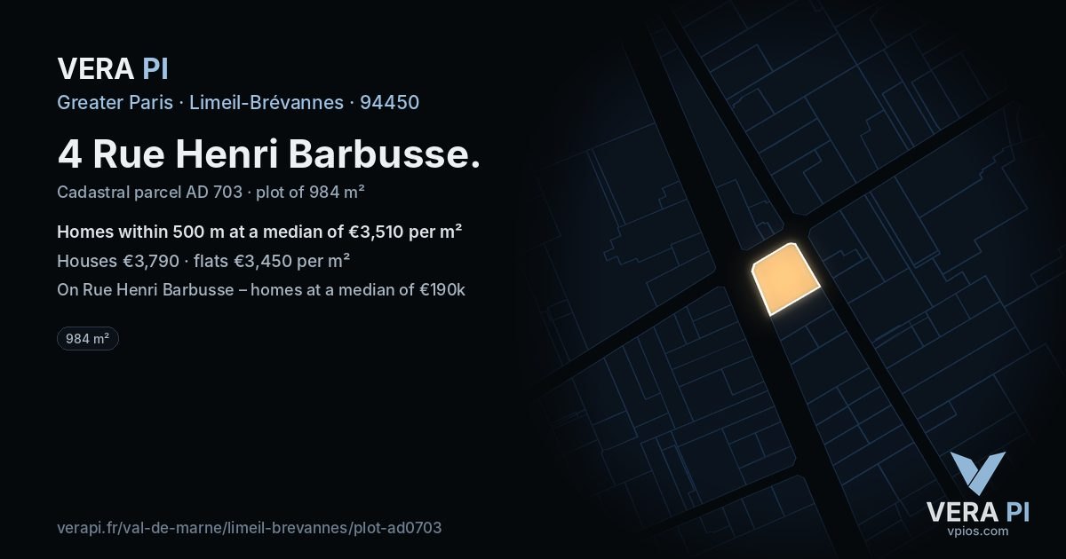 4 Rue Henri Barbusse, Limeil-Brévannes at night – the plot lit, the parcels around coloured by the prices near them