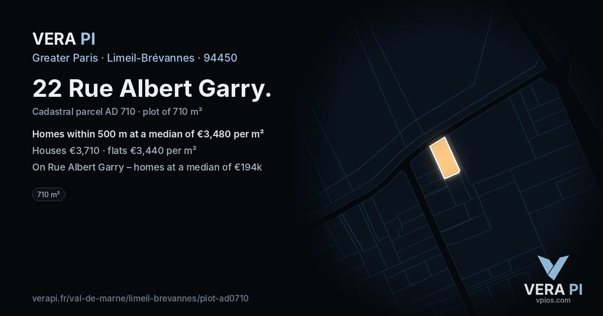 22 Rue Albert Garry, Limeil-Brévannes at night – the plot lit, the parcels around coloured by the prices near them