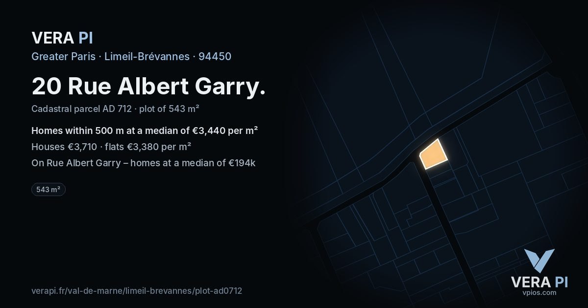20 Rue Albert Garry, Limeil-Brévannes at night – the plot lit, the parcels around coloured by the prices near them