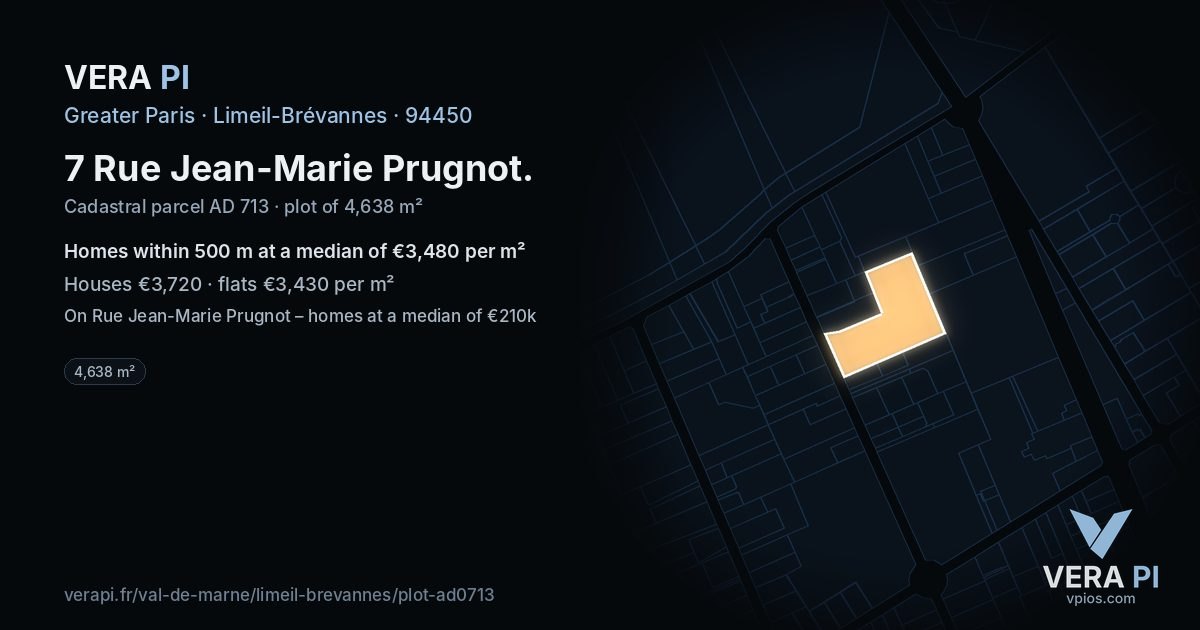 7 Rue Jean-Marie Prugnot, Limeil-Brévannes at night – the plot lit, the parcels around coloured by the prices near them