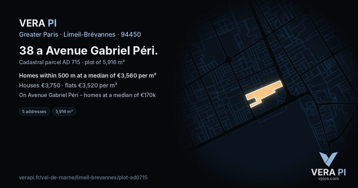 38 a Avenue Gabriel Péri, Limeil-Brévannes at night – the plot lit, the parcels around coloured by the prices near them