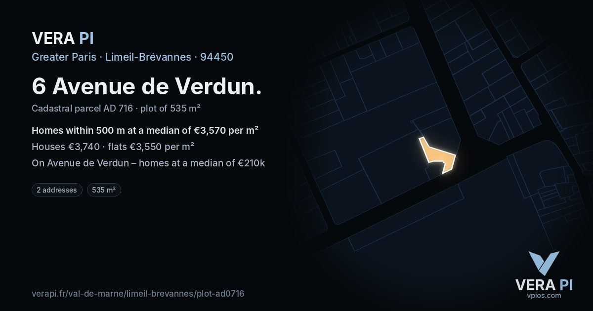 6 Avenue de Verdun, Limeil-Brévannes at night – the plot lit, the parcels around coloured by the prices near them