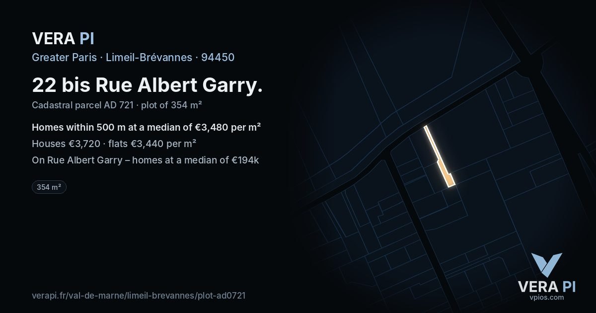 22 bis Rue Albert Garry, Limeil-Brévannes at night – the plot lit, the parcels around coloured by the prices near them