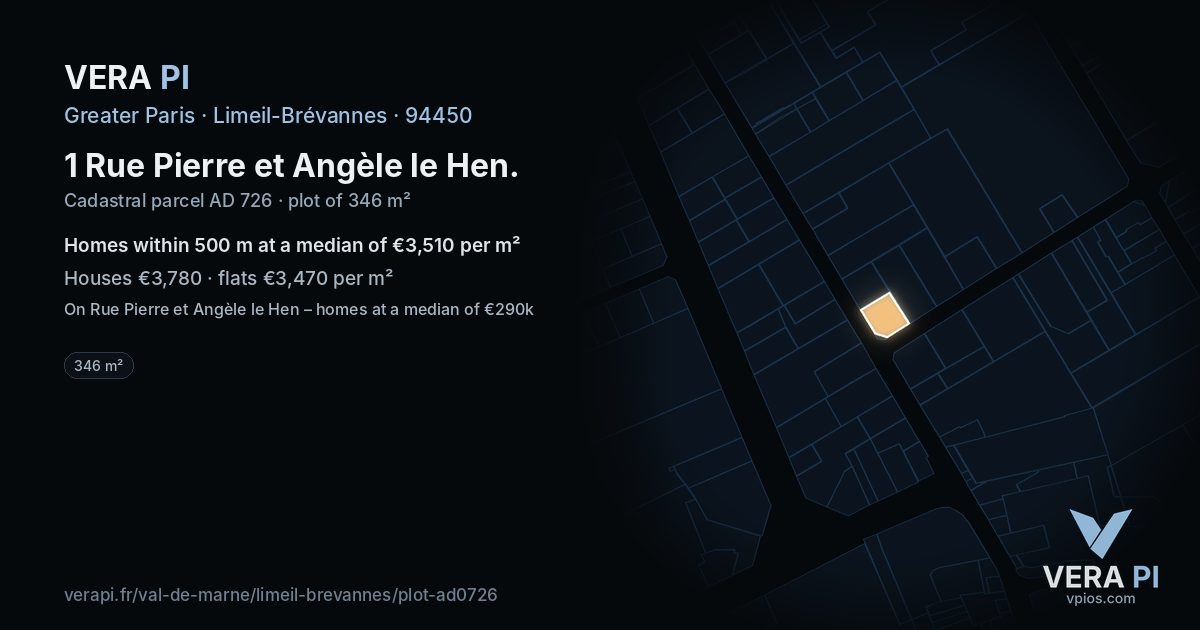 1 Rue Pierre et Angèle le Hen, Limeil-Brévannes at night – the plot lit, the parcels around coloured by the prices near them