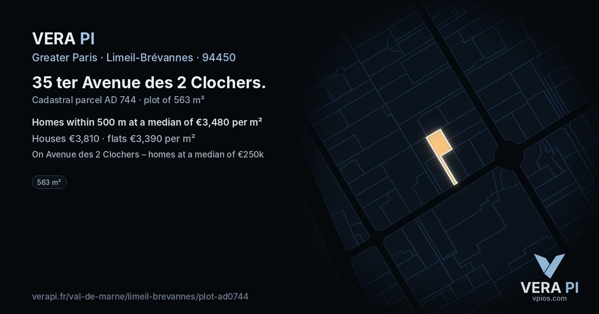 35 ter Avenue des 2 Clochers, Limeil-Brévannes at night – the plot lit, the parcels around coloured by the prices near them