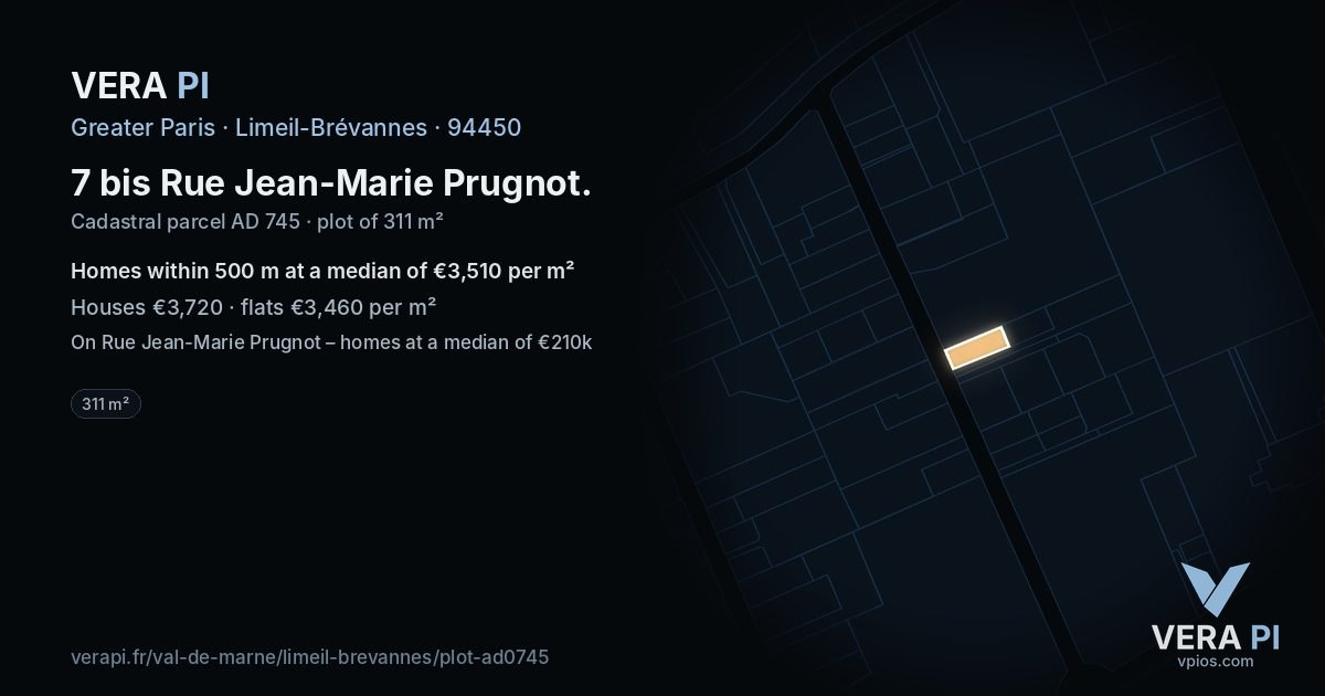 7 bis Rue Jean-Marie Prugnot, Limeil-Brévannes at night – the plot lit, the parcels around coloured by the prices near them